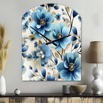 Blue Coastal Elegance Floral Pattern - Asymmetric Metal Wall Clock